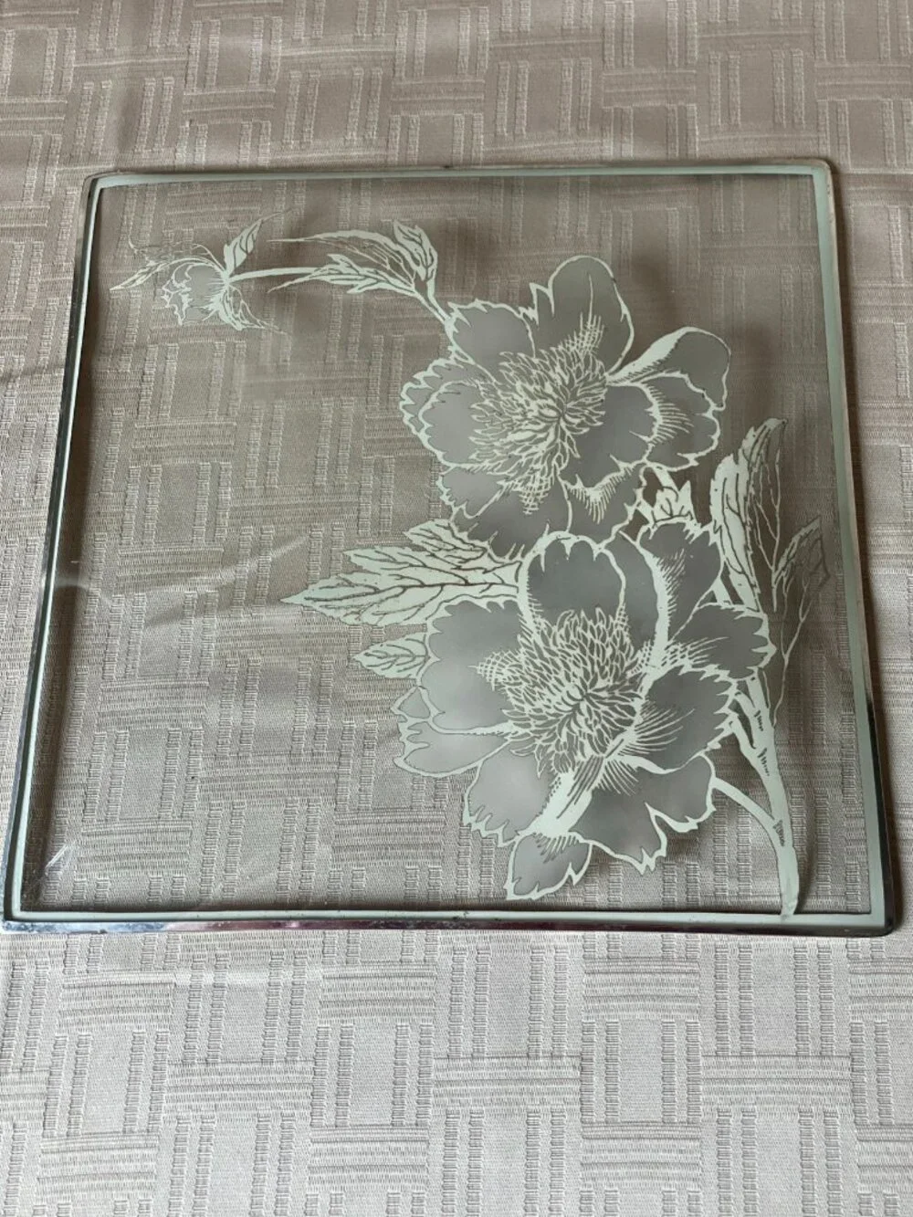 Rockwell Sterling Silver Overlay Peony Floral Square Plate Tray Platter Curved